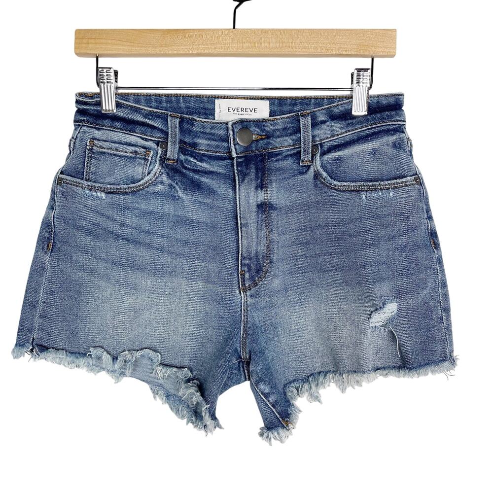 Evereve 26 The Ever Short Jean High Rise 7" Inseam Distressed Denim Frayed Hem